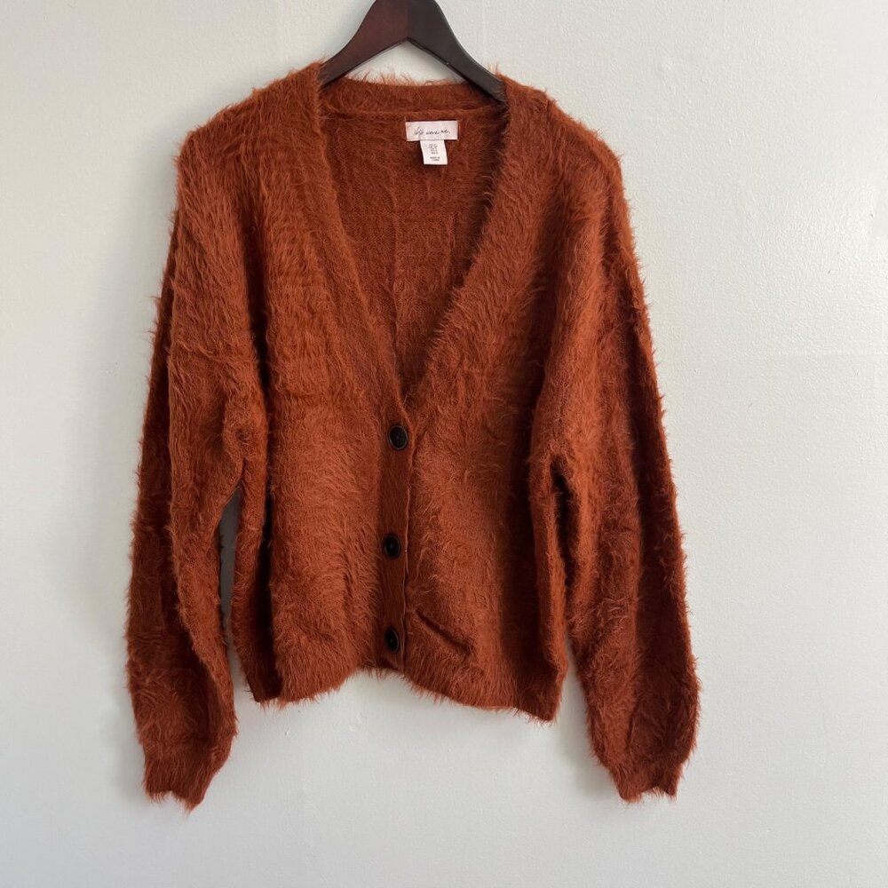 If It Were‎ Me Oversized Fuzzy Rust Orange Button-Up Cardigan Sweater Small